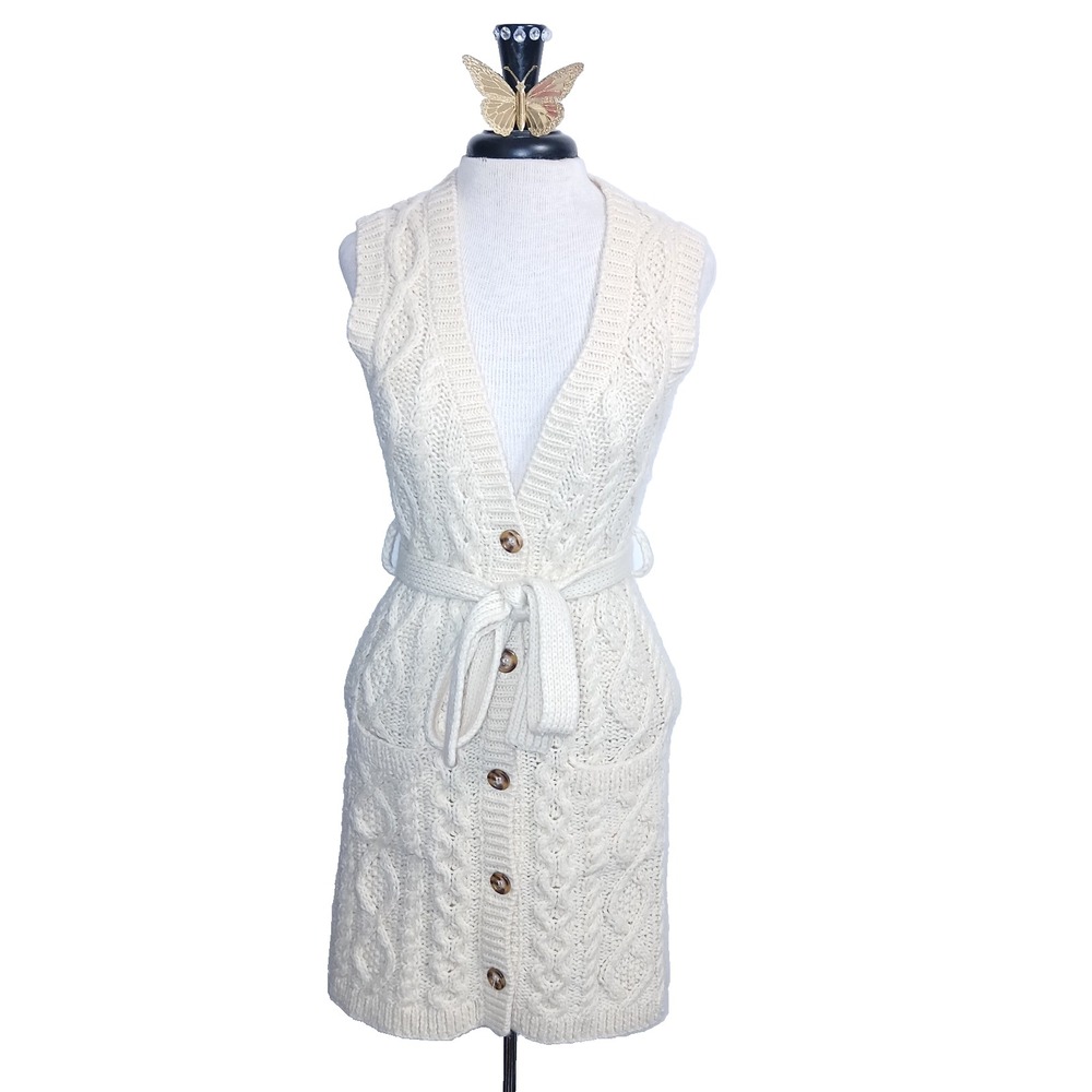 BB Dakota Wool Blnd Cable Knit Chunky Sweater Vest Women S Cream Preppy Academia